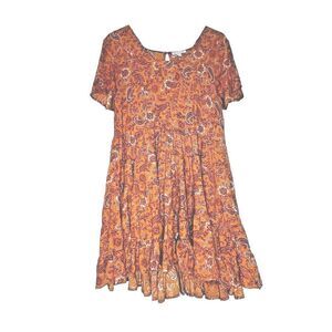 Patrons of peace dress womens orange yellow short  floral bohemian sundress  S